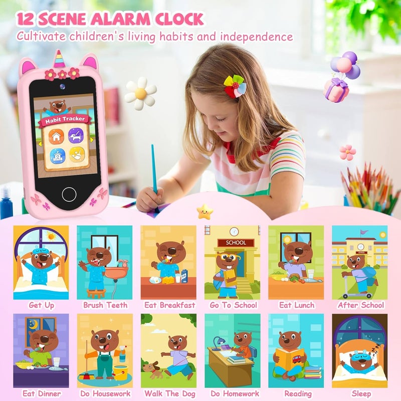 Yosfeng Kids Smart Phone for Girls Gifts - Toddler Christmas Birthday Gift for Age 3 4 5 6 Year Old, Kids Cell Phone Toy with Touchscreen, Dual Cameras, Learning, Kid Mp3 Player, Games with 32 GB Card - Image 3